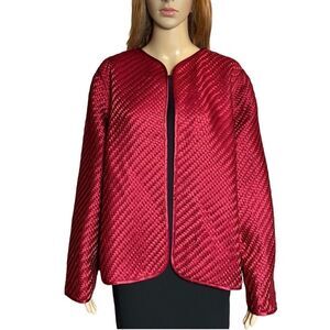 Chico’s Red Satin Travelers Open Front Basket Weave Boxy Jacket Topper 1 M